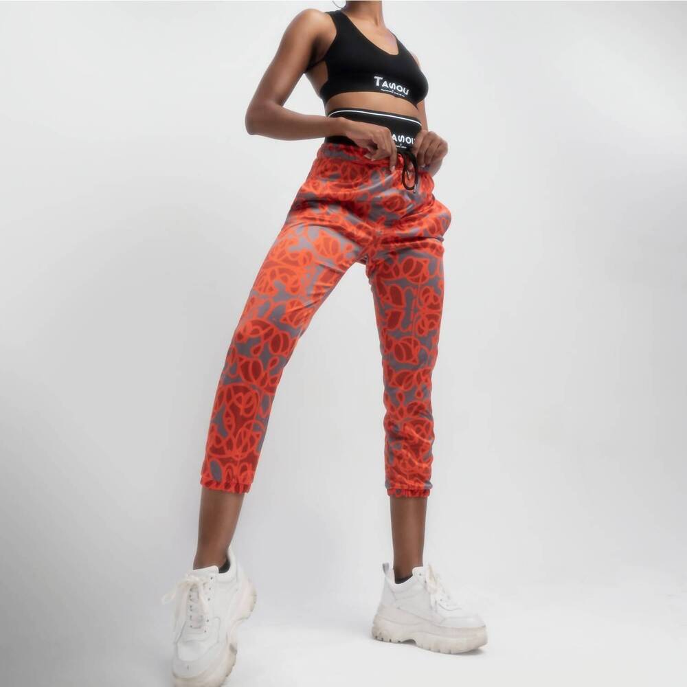 NEW THE ATHLETIC SIDE OF US active self graffiti print joggers in orange & grey